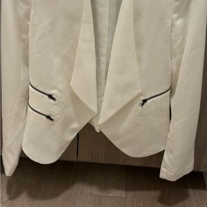 Halogen Ivory Blazer with Zipper Accents
